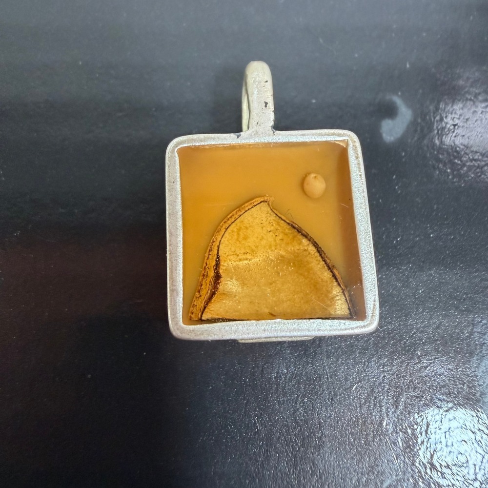 Andrea Haffner Artisan Square Resin Pendant Sterling Silver Mountain Sun Design